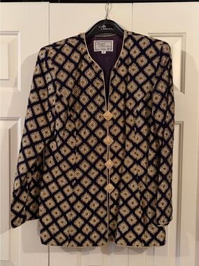 Special Moments Navy and Gold Embellished Evening Jacket